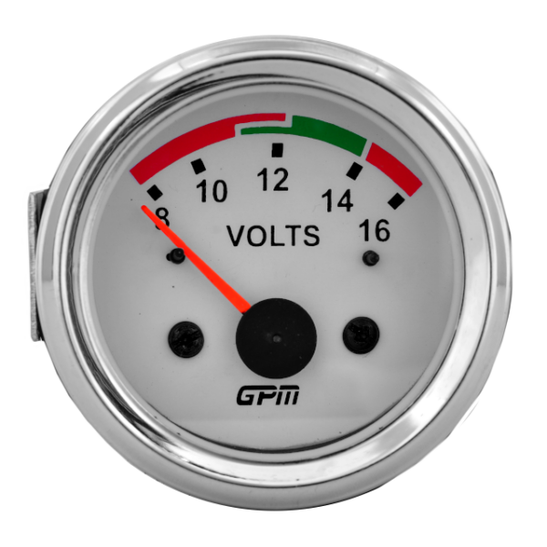 Medidor voltimetro 12v t. blanco-aro cromado gpm