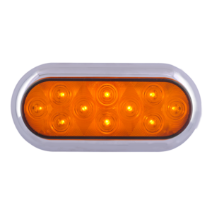LAMPARA DIRECCIONAL OVALADA 6" 10 LED AMBAR CON BISEL EN ABS CROMADO Y CABLES 12V
