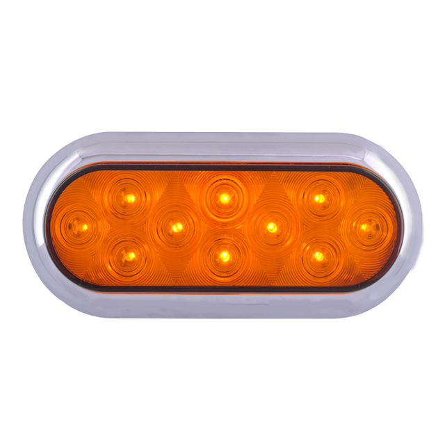 LAMPARA DIRECCIONAL OVALADA 6" 10 LED AMBAR CON BISEL EN ABS CROMADO Y CABLES 12V