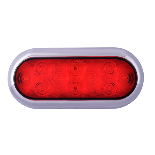 LAMPARA STOP OVALADA 6" 10 LED ROJO CON BISEL EN ABS CROMADO Y CABLES 24V