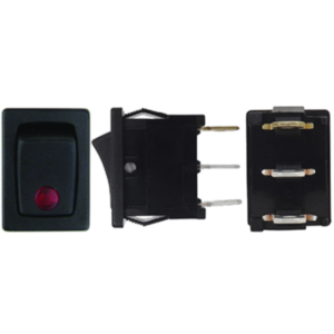 SWITCH 1 GOLPE 3P SPST ON-OFF TECLA NEGA PILOTO ROJO 2X1CM 12V-16AMP