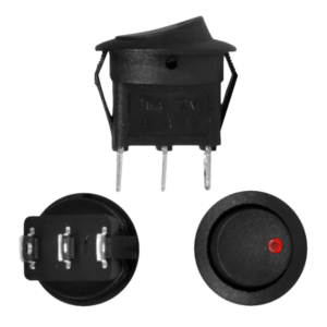 SWITCH 1 GOLPE 2P SPST ON-OFF TECLA NEGRA PILOTO ROJO (O 20MM) 12V-35AMP